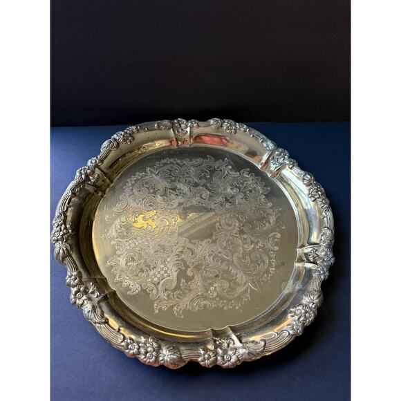 Vintage French Victorian Brass Serving Platter Etched Engraved Round Charcuterie - Picture 2 of 9